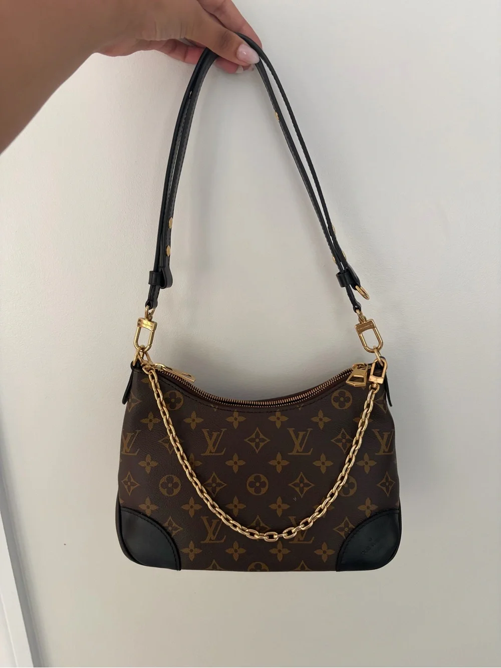 Louis Vuitton Boulogne Shoulder Bag with Black Trim and Gold Hardware